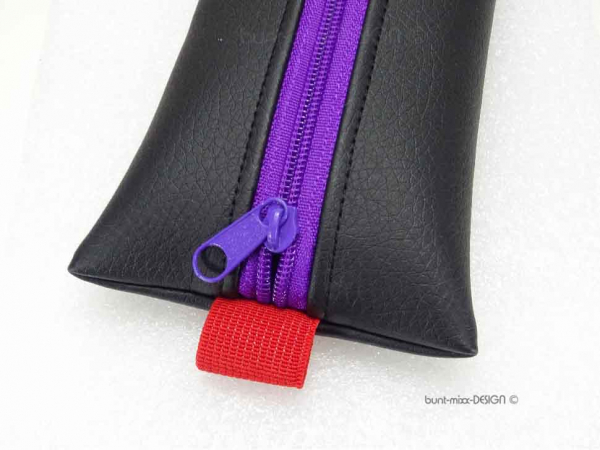 Stiftemäppchen rot violett lila, Kunstleder schwarz, für Bullet Journal Kalender, handmade by BuntMixxDesign